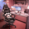 Pink Gaming Chair with Cat Ears and Lumbar Cushion for Comfort