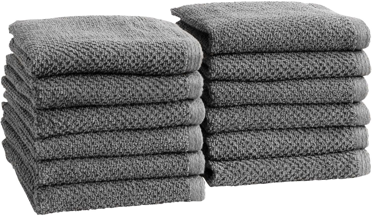 Grey Washcloth 100% Cotton 12-Pack for Absorbent Face Towels