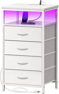 White PU Leather Nightstand with Charger Station and LED Lights - 4