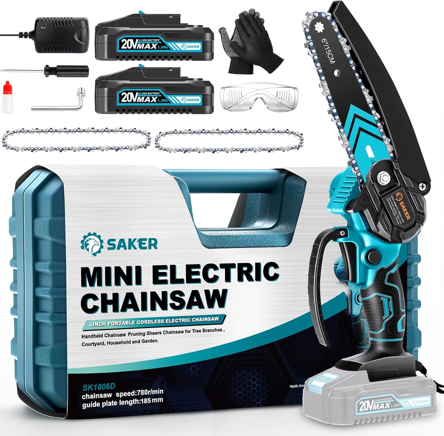 Saker Mini Chainsaw 6 Inch Cordless Electric Tool for Garden Use
