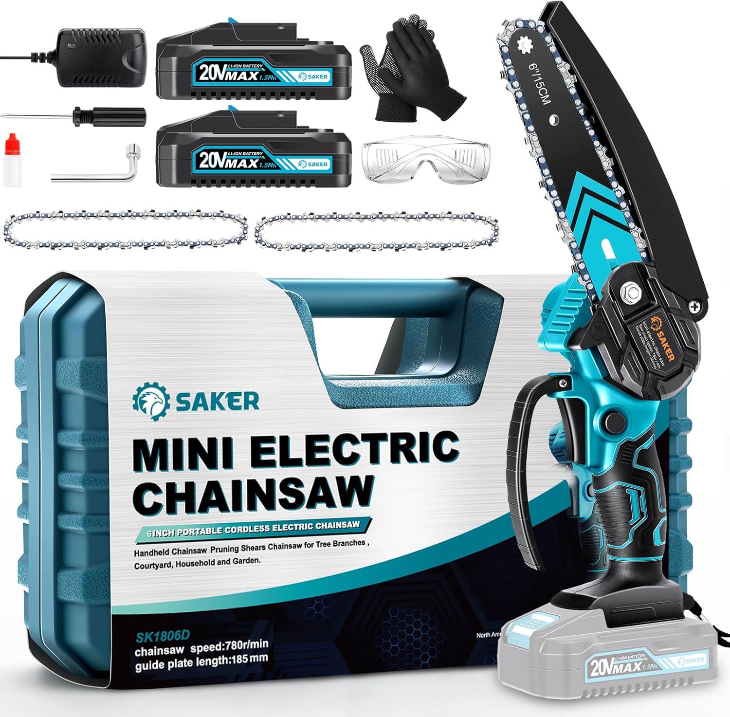 Saker Mini Chainsaw 6 Inch Cordless Electric Tool for Garden Use