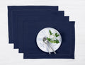 Solino Home Linen Placemats Set of 4 - Classic Hemstitch Navy Blue