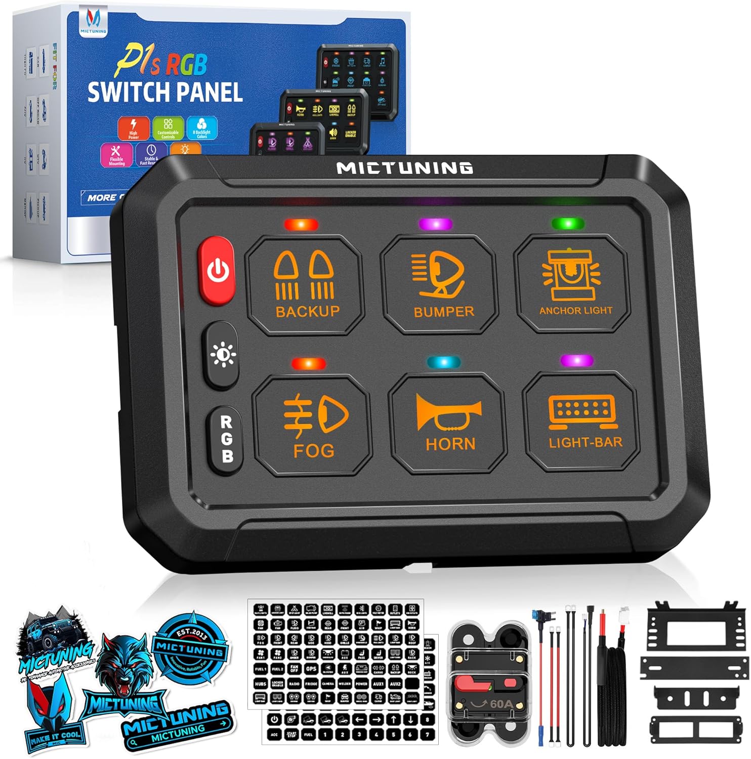 MICTUNING P1s RGB 6 Gang Switch Panel for Truck and RV Use
