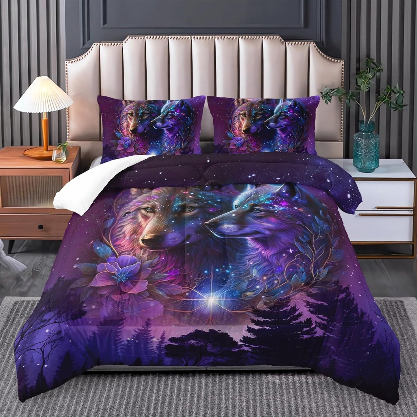 Wolf Bedding Set - Full Size Comforter with Camping Theme