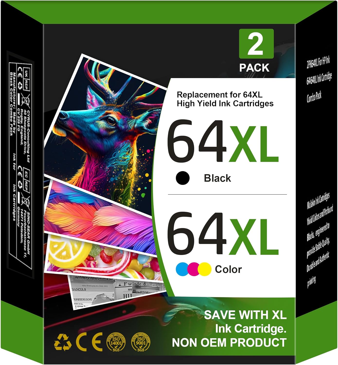 64XL Black and Tri-Color Ink Cartridges Combo Pack for HP Printers