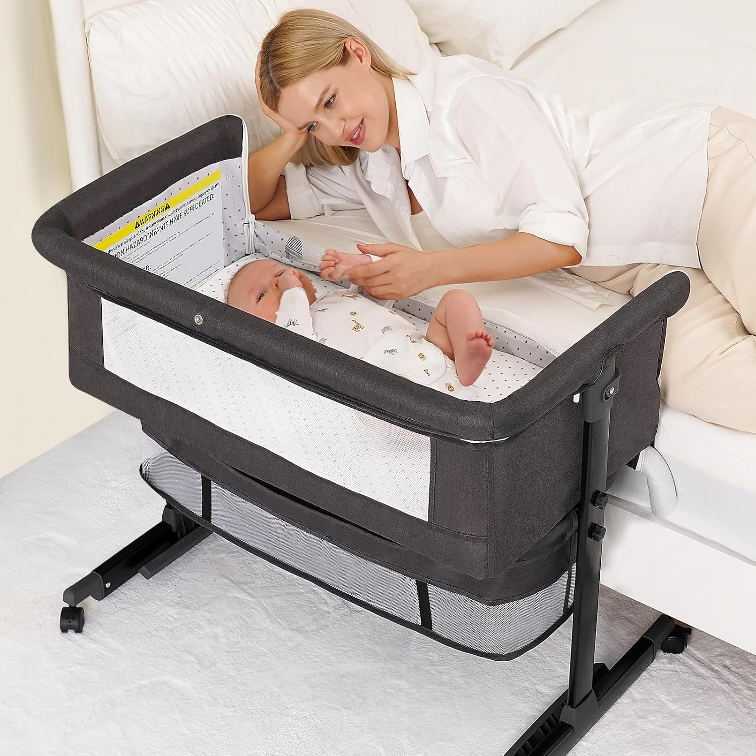 Semphis Baby Bassinet: 3 in 1 Bedside Sleeper with Wheels