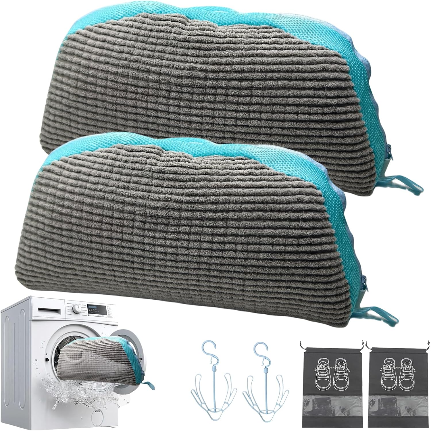 360 Cleaning Shoe Bags x2 - Reusable, Washer Safe, All Shoe Types, Grey