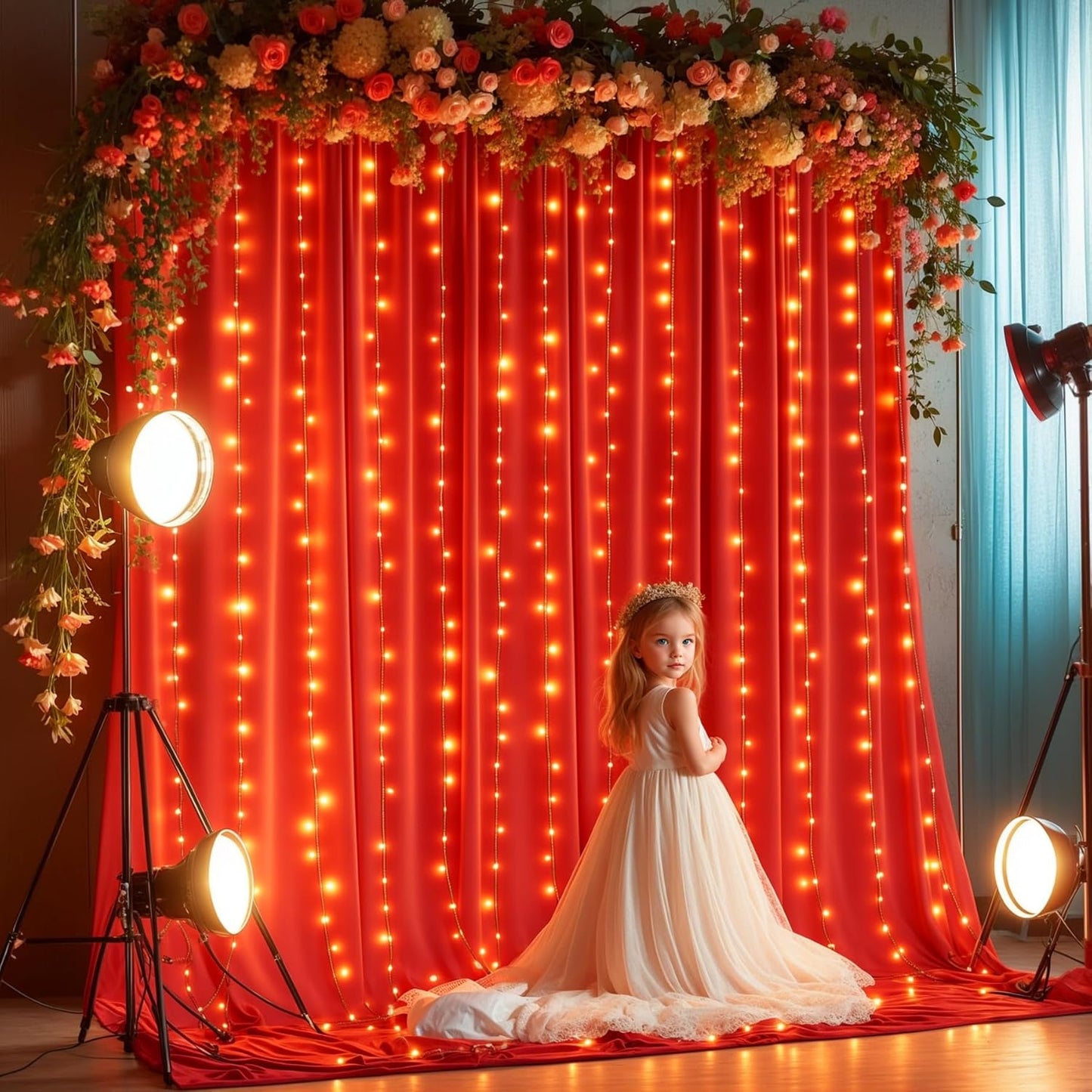 10x10ft Red Backdrop Curtains with Lights for Stunning Events