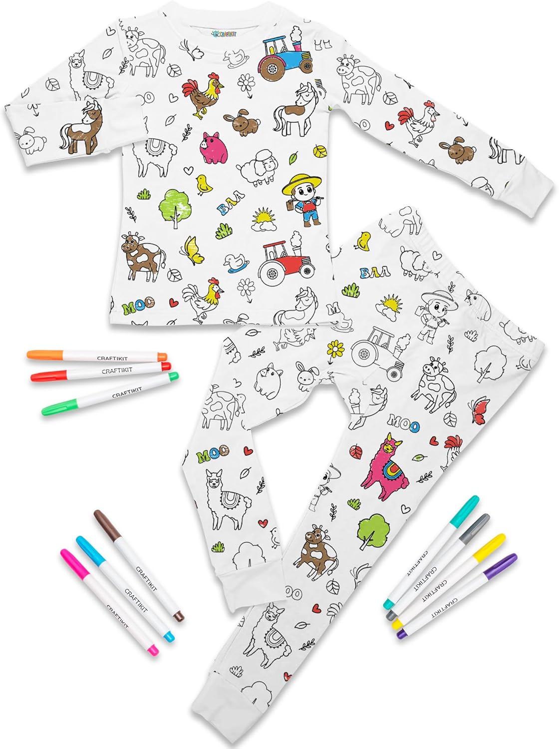 Craftikit Kids Coloring Pajamas - Soft Bamboo Viscose PJs Set