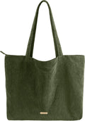 Corduroy Tote Bag for Women and Men with Zipper and Pockets - Medium