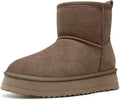 Suede Platform Mini Boots for Women - Fuzzy Fur Lined Winter Boots