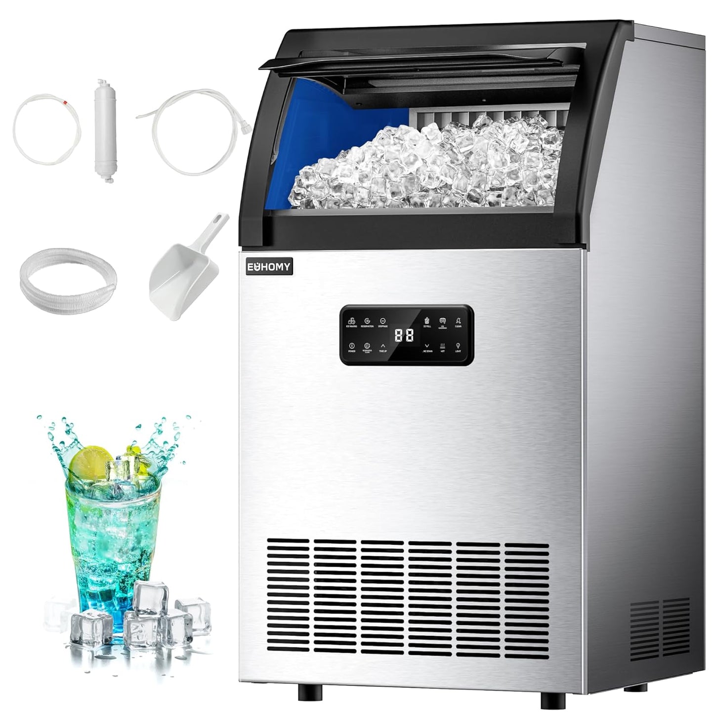 EUHOMY Commercial Ice Maker: 100lbs Daily Output for Home & Bar