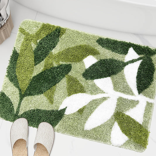 ZebraSmile Sage Bathroom Rugs with Green Leaves Design for Comfort