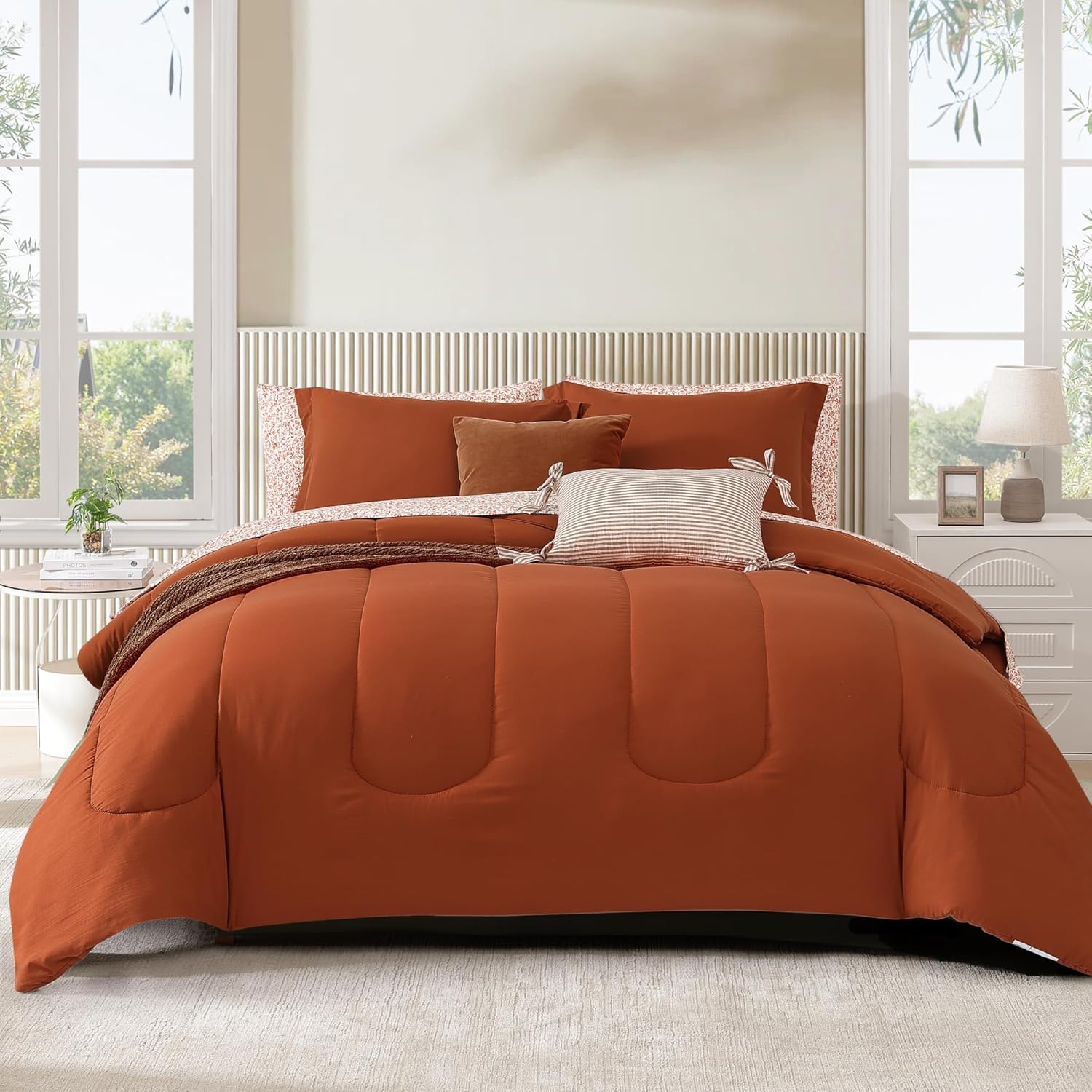 Monbix Queen Comforter Set - 7 Pieces for Cozy All Seasons
