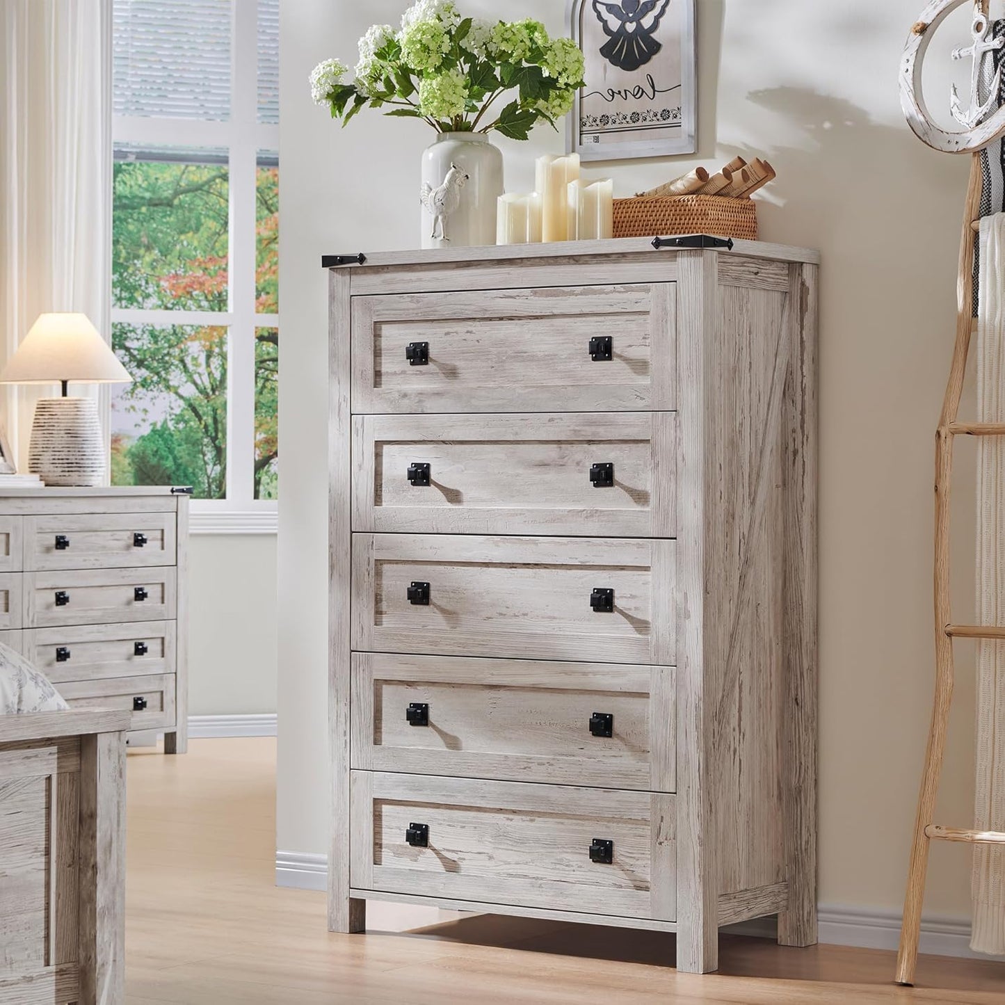 Farmhouse 5 Drawer Dresser for Bedroom and Living Room Storage