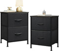 WLIVE Black Nightstand Set of 2 with Fabric Drawers for Storage