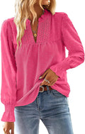 Boho V Neck Blouse for Women - Flowy Swiss Dot Lace Top