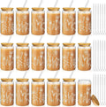Boho Floral Glass Tumbler Set 16 oz - 18 Pack Gift Set for Women