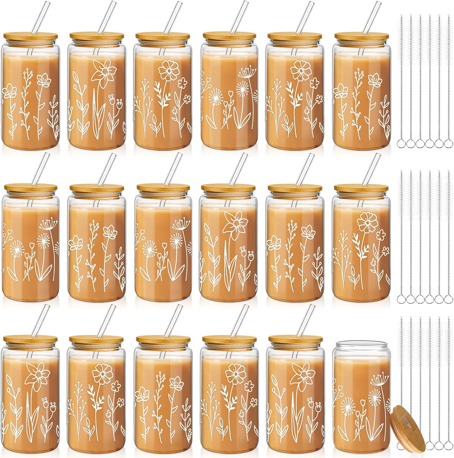 Mumufy 18 Pack Gift for Women Cute Glass Cup Tumbler Set