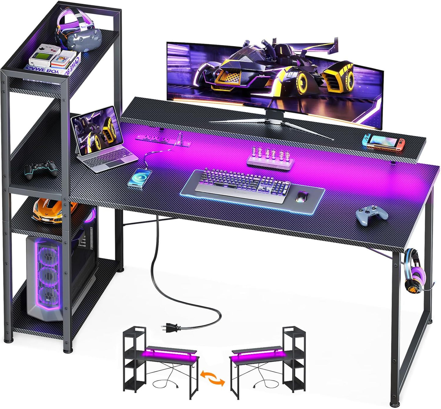 55 Reversible Gaming Desk with USB & LED