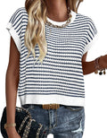 PRETTYGARDEN Striped Short Sleeve Sweater Vest - Lightweight