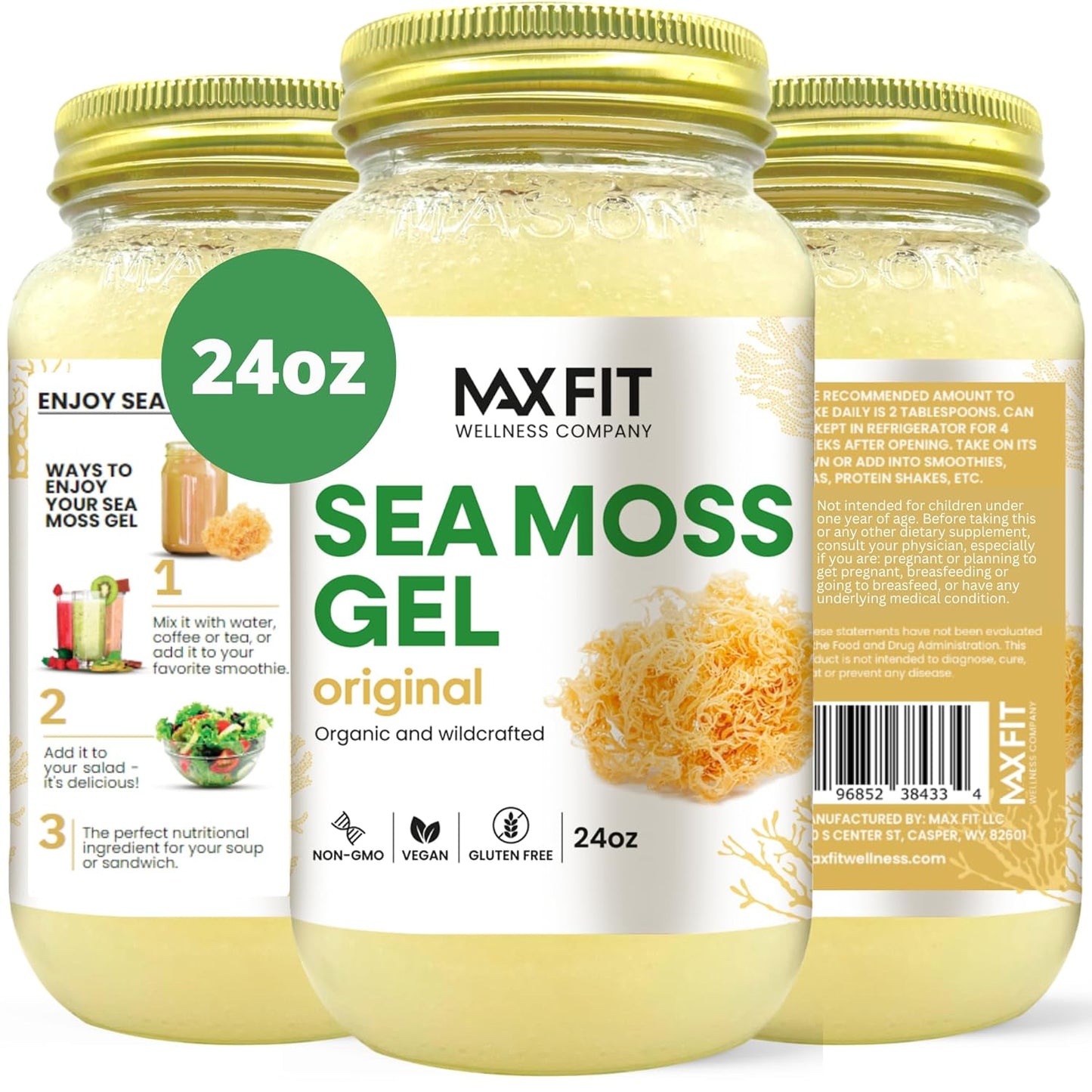 MAX FIT Organic Sea Moss Gel - 12 Flavors, 24oz Superfood