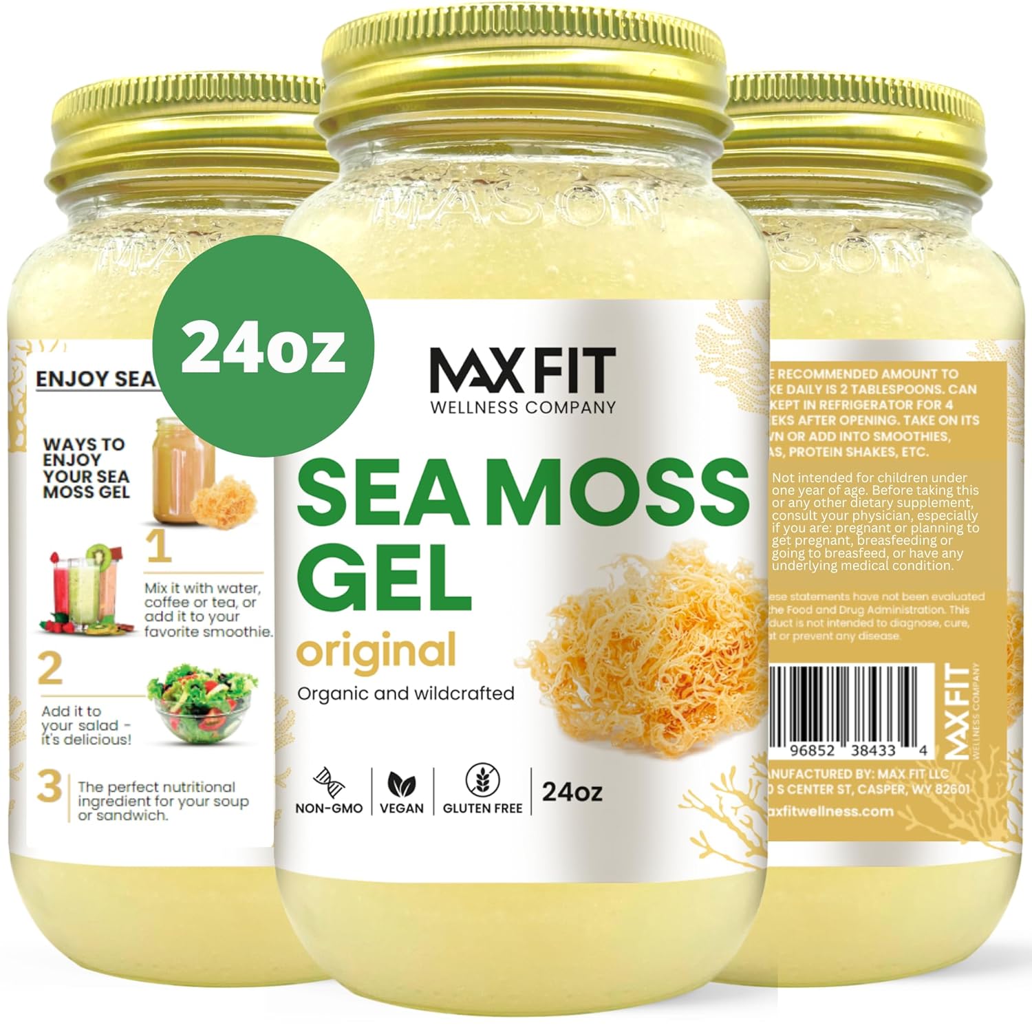 MAX FIT Organic Sea Moss Gel - 12 Flavors, 24oz Superfood