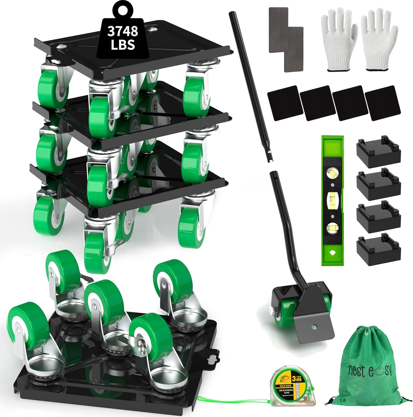 Upgraded Heavy Duty Furniture Dolly with 360 Rotating Wheels