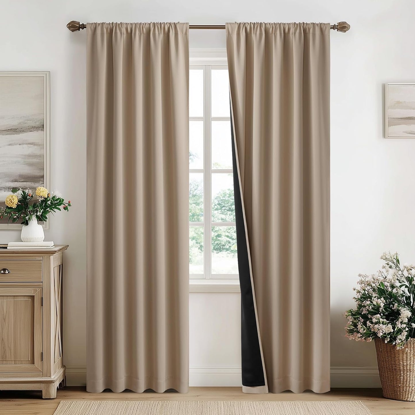 NICETOWN 100% Blackout Curtains for Living Room, Taupe Set