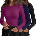 Ficerd Women's Ribbed Long Sleeve Tops 3 Pack - Slim Fit Layering are