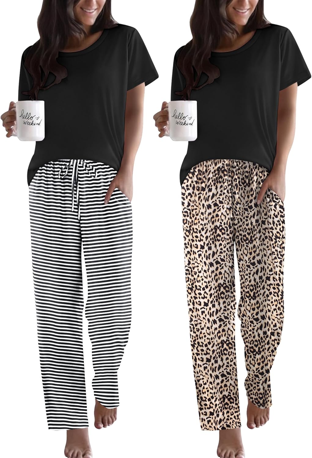 Ekouaer 2 Pack Pajamas for Women Set Soft Printed Sleepwear