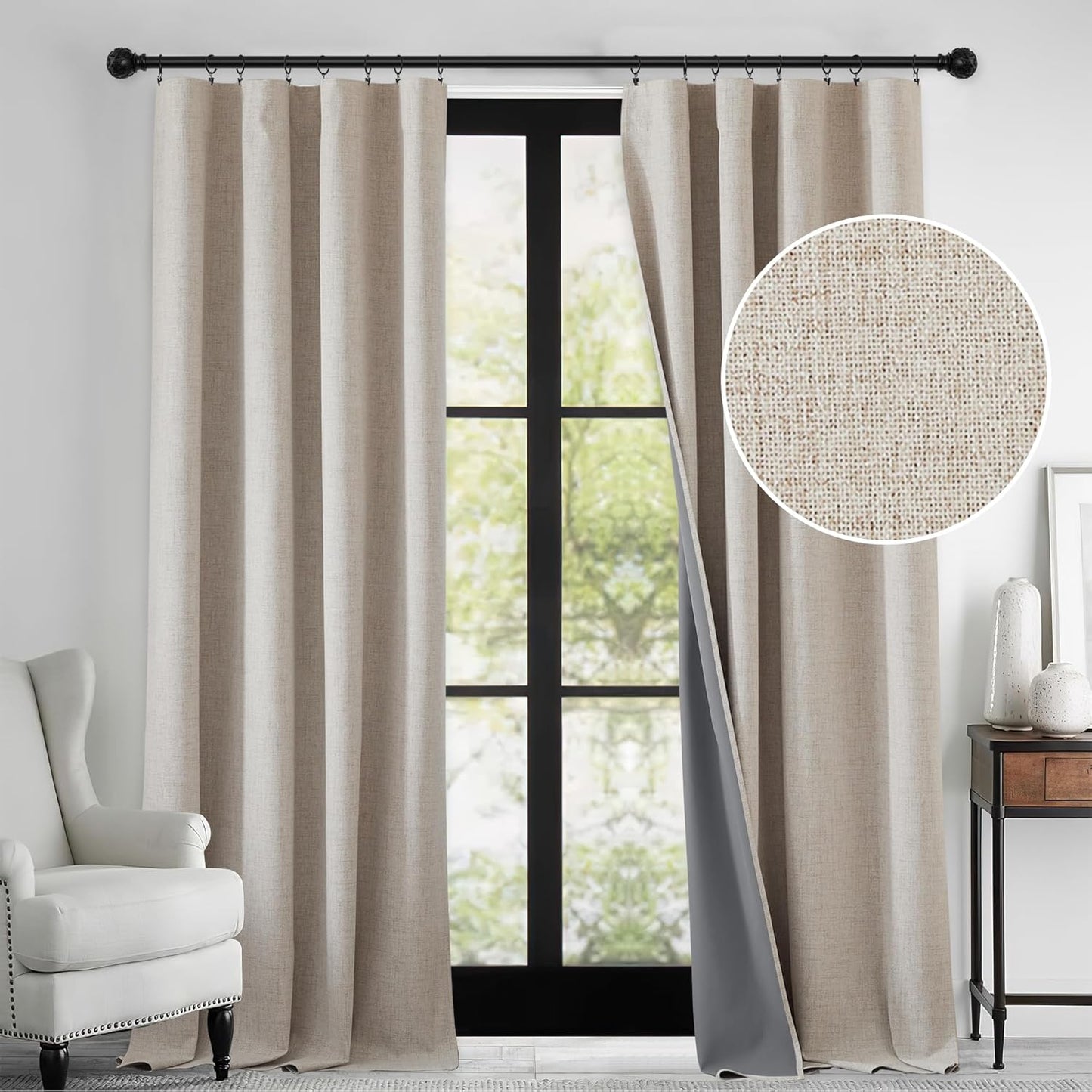 RYB HOME Linen Textured Blackout Curtains for Bedroom and Living Room