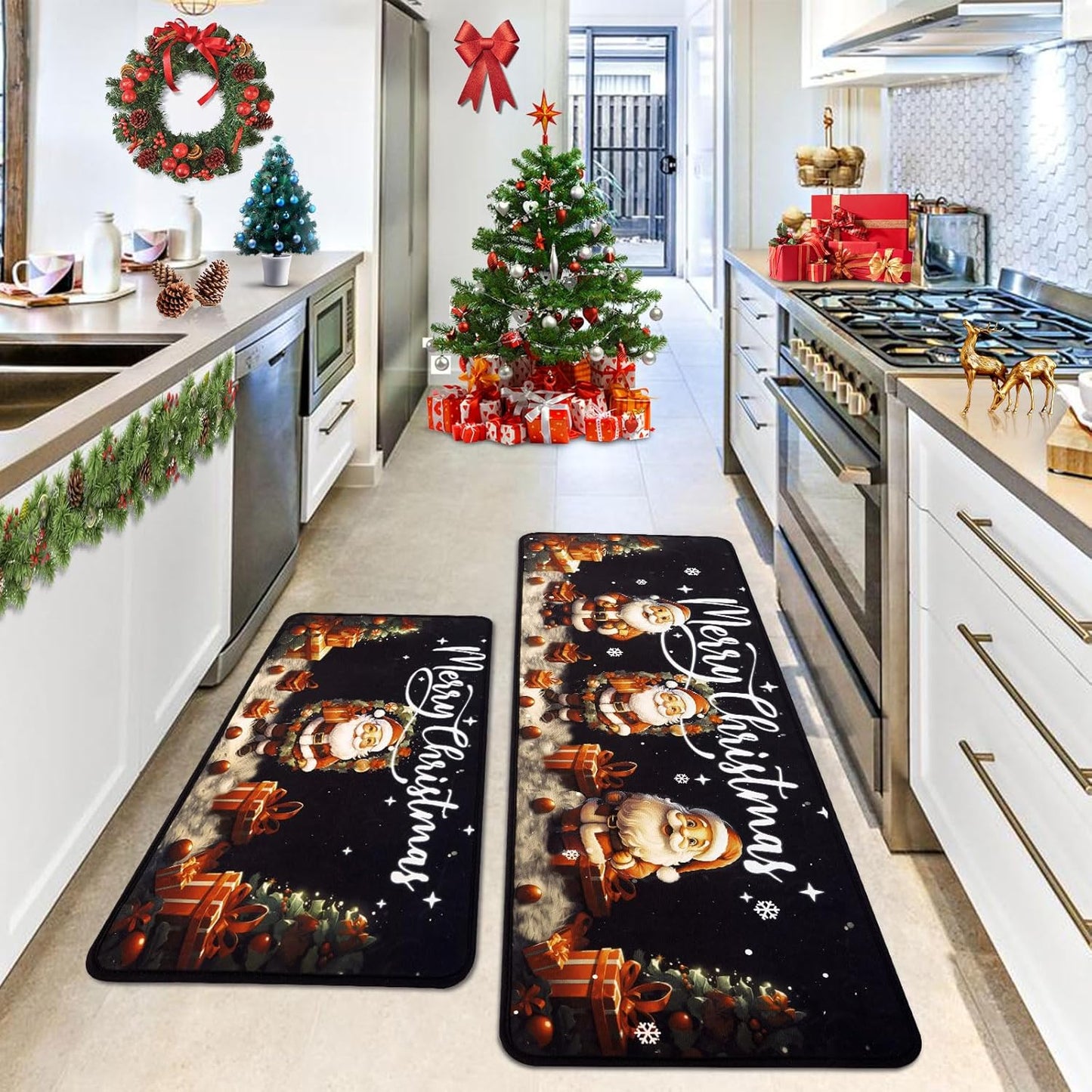 Merry Christmas Kitchen Rugs Set of 2 for Festive Decor