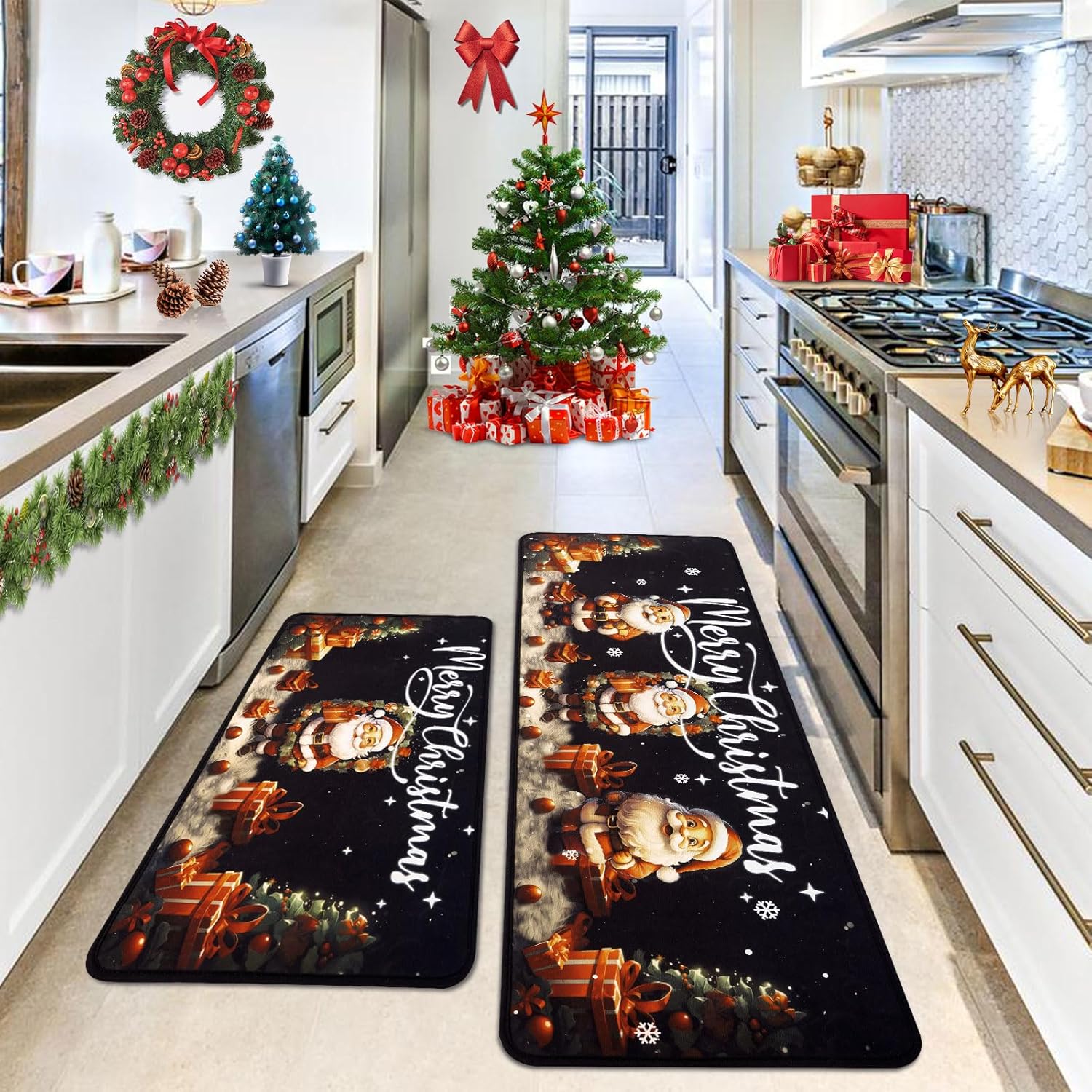 Merry Christmas Kitchen Rugs Set of 2 for Festive Decor