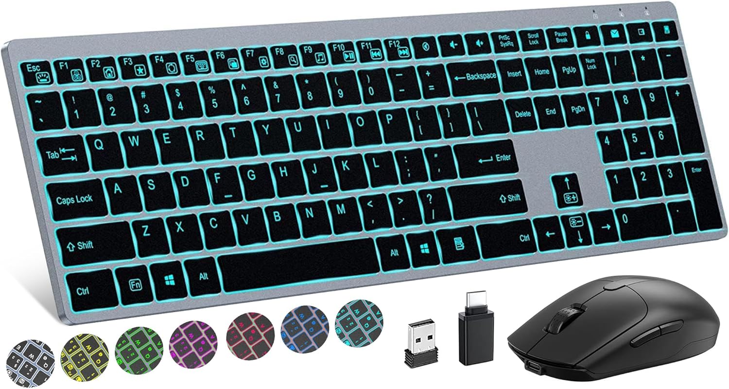 Full Size Wireless Keyboard and Mouse Combo with Backlit Features