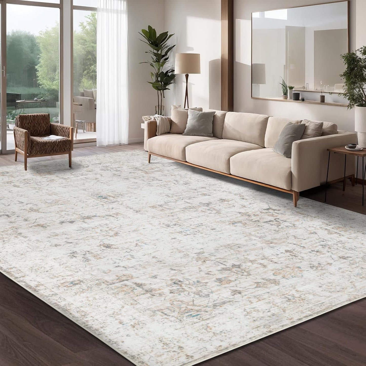 Washable Vintage Floral Area Rug for Living Room and Office