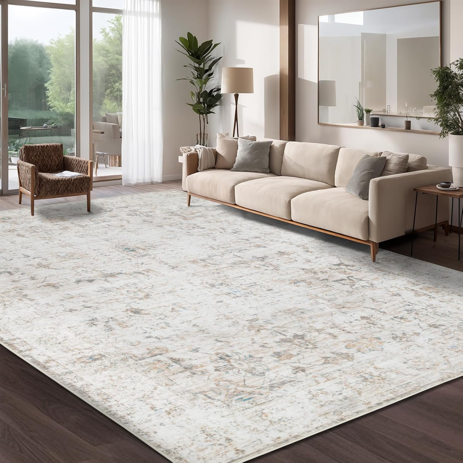 Washable Vintage Floral Area Rug for Living Room and Office
