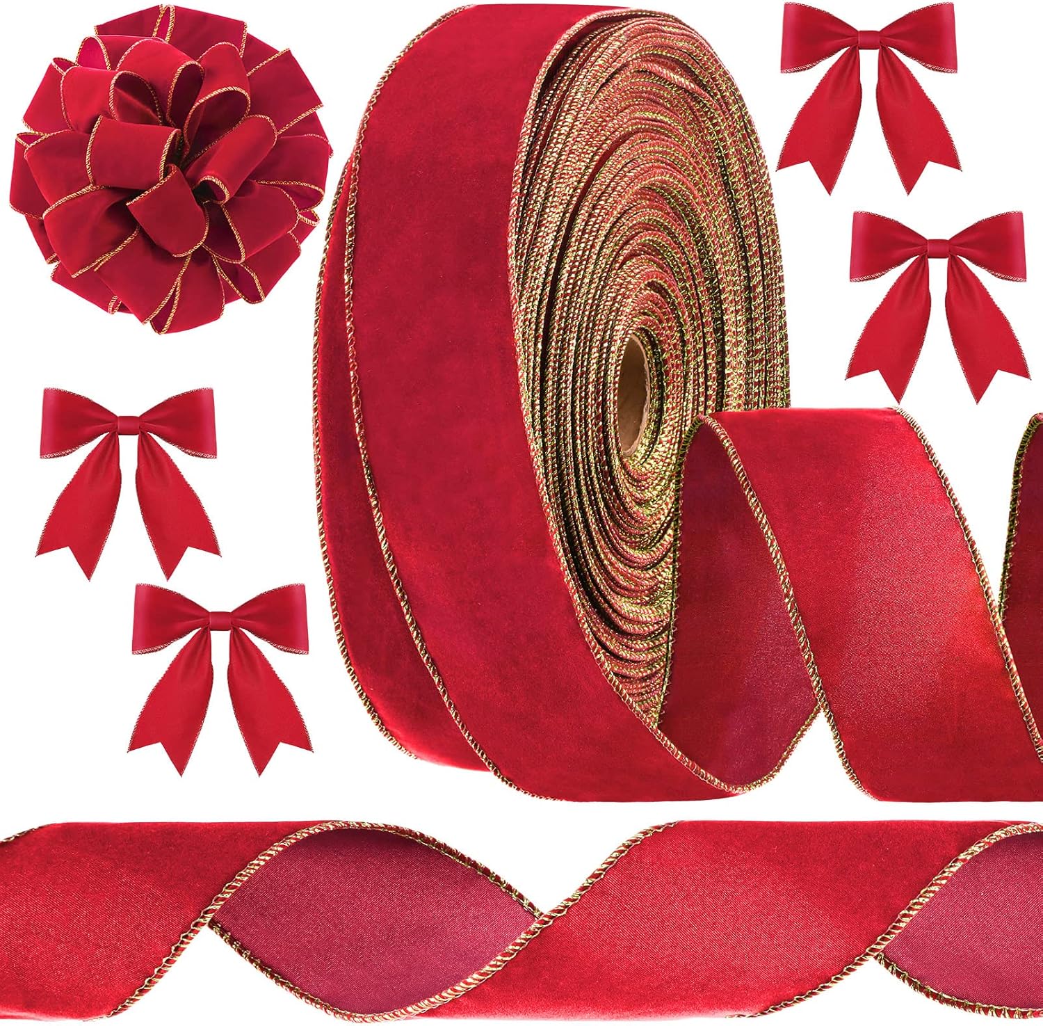 Giegxin 2.5ft' Red Christmas Velvet Ribbon for Holiday Decor