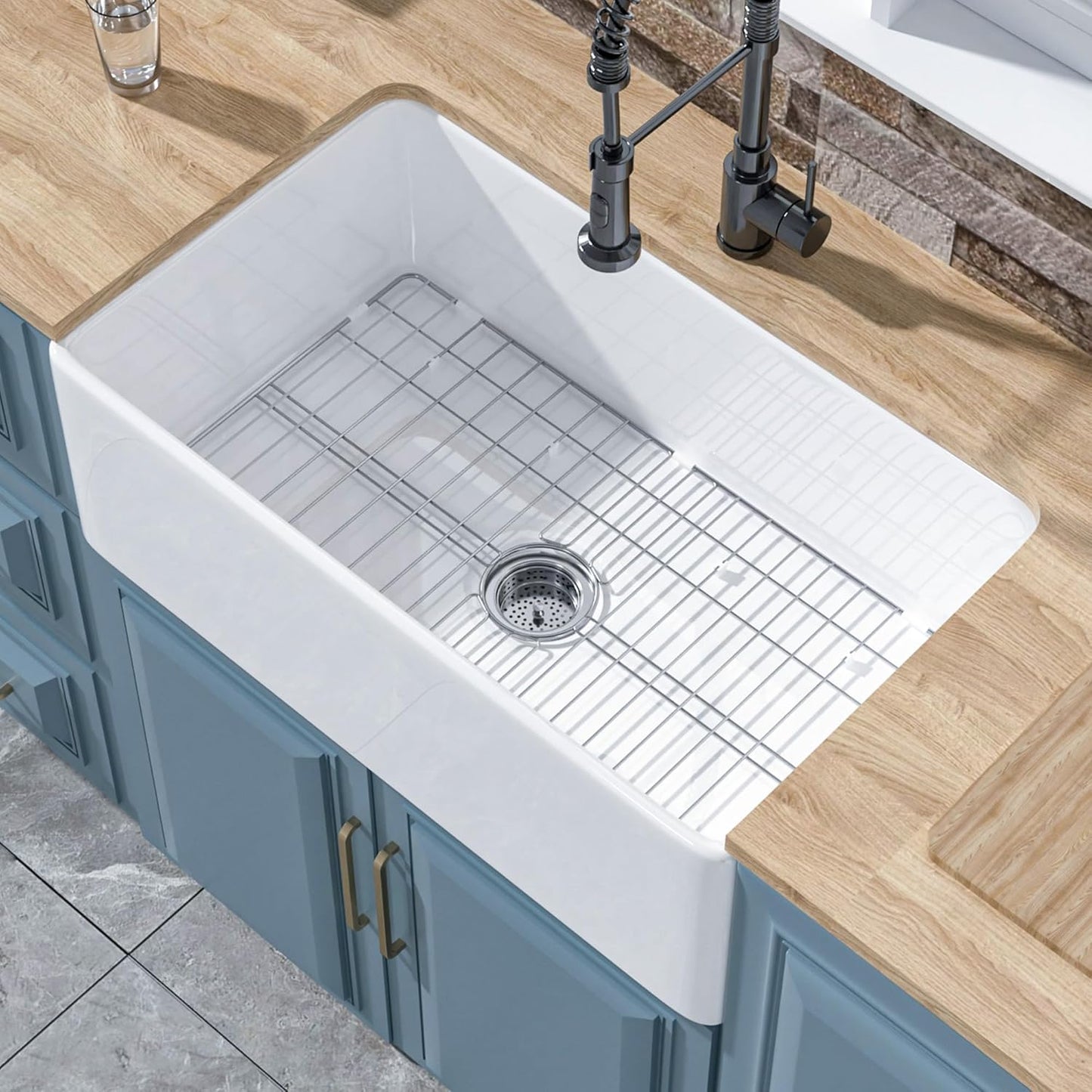 Fireclay Apron Front Farmhouse Sink 30 x 18 Inch for Kitchen