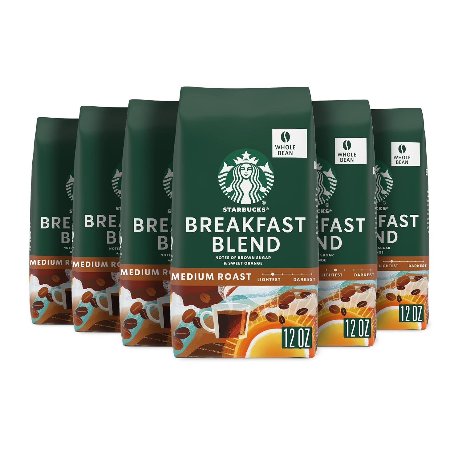 Starbucks Whole Bean Coffee Breakfast Blend Medium Roast 6 Bags