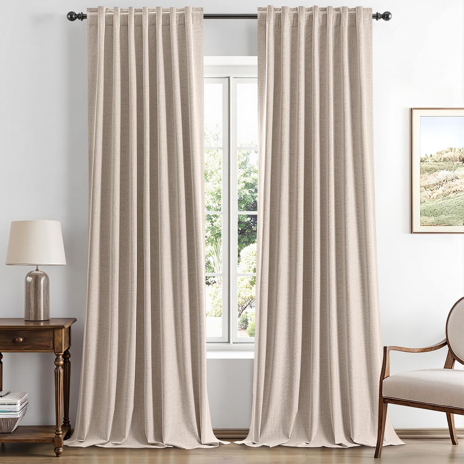 MIULEE 100% Blackout Linen Curtains for Bedroom and Living Room