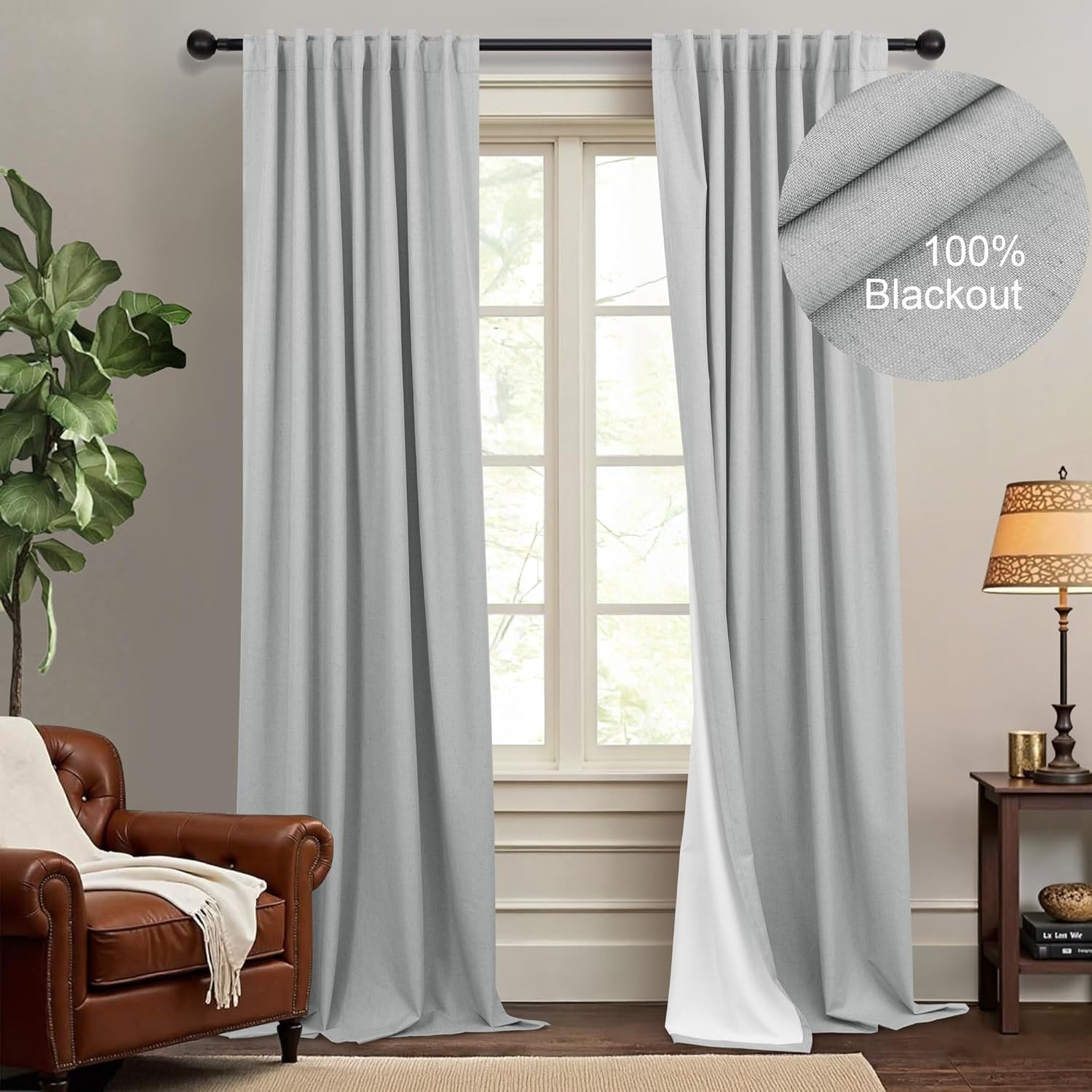 Light Gray Linen Blackout Curtains for Energy Saving Elegance