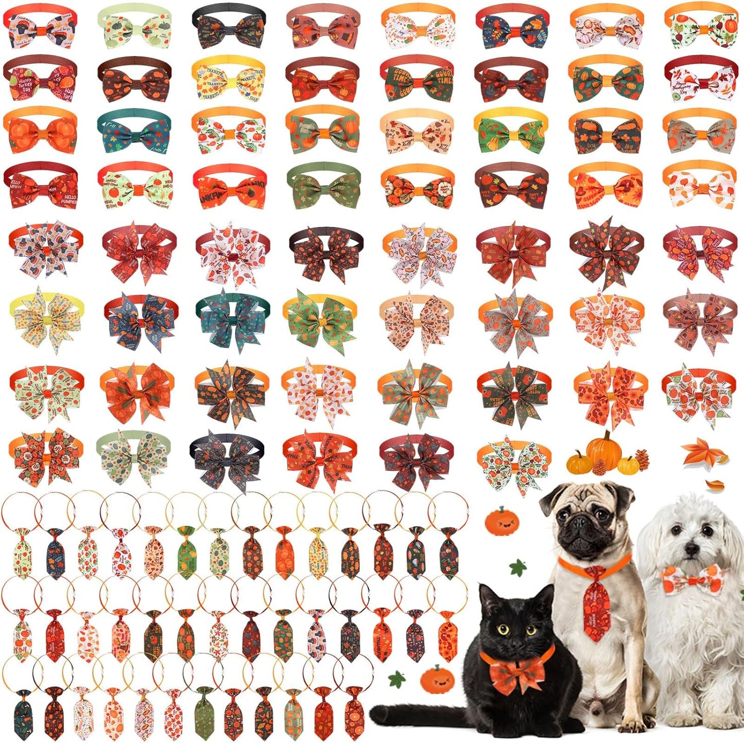 Fall Thanksgiving Day Dog Collars Bow Ties Set for Pets