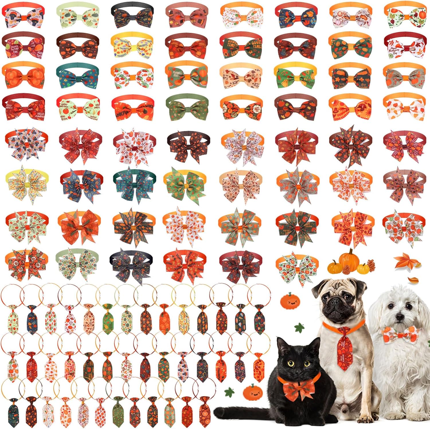 Fall Thanksgiving Day Dog Collars Bow Ties Set for Pets