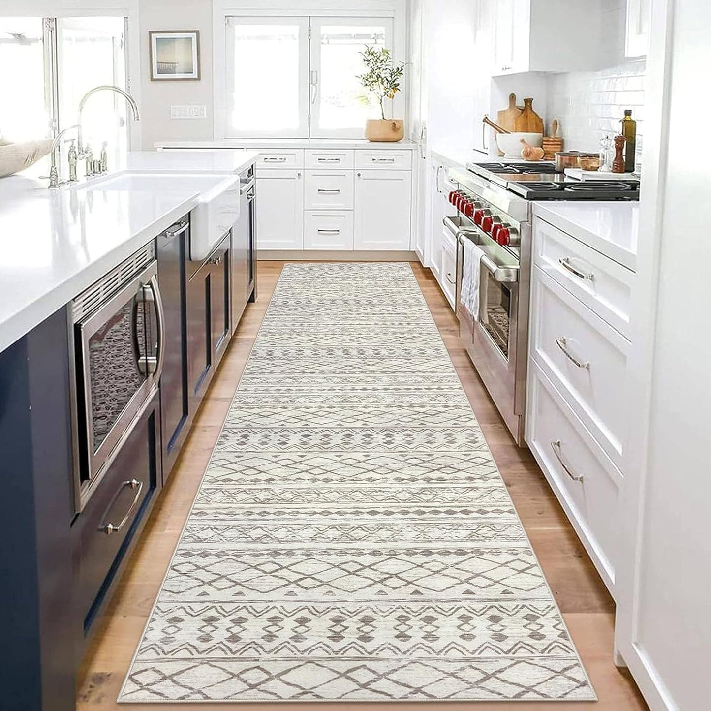 KUTA Moroccan Boho Runner Rug 2.6x10 Non-Slip Vintage Beige