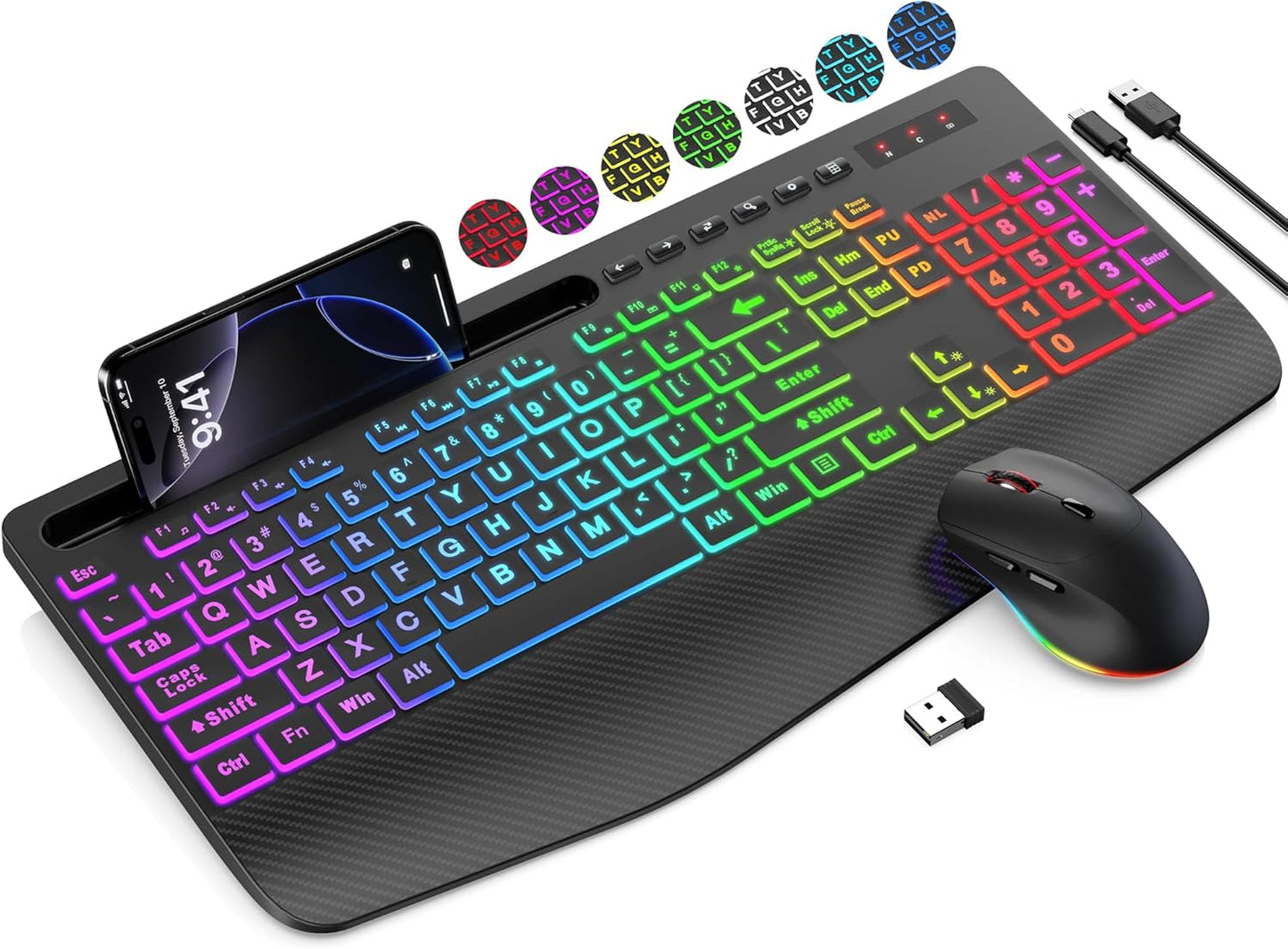 SABLUTE Wireless Keyboard and Mouse Combo with Backlit Effects