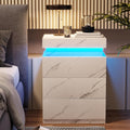Nightstand with Charging Station and LED Lights - Modern Marble Top