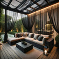 Extra Wide Outdoor Curtains Waterproof Black Voile Mesh Screen - Patio
