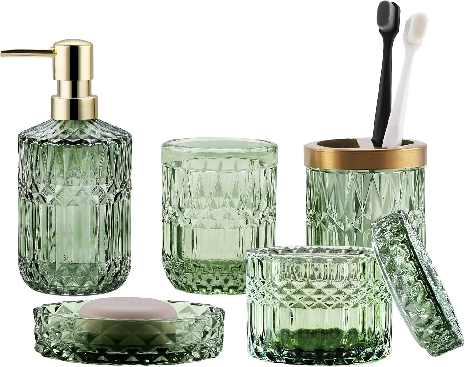 Green Bathroom Accessories Set for a Stylish Modern Decor