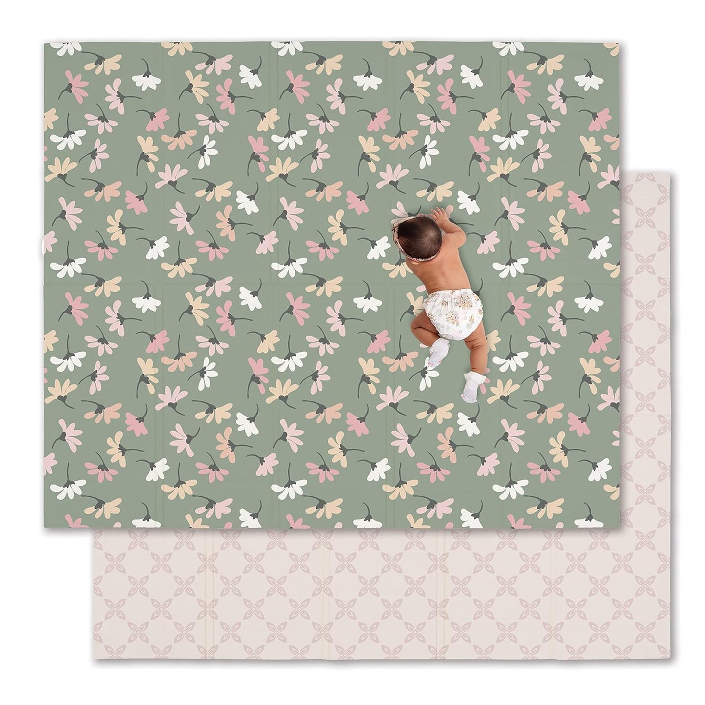 Large Folding Foam Play Mat for Infants - Garden Party Design